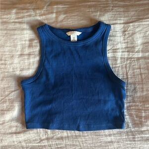Blue Ribbed Crop Top